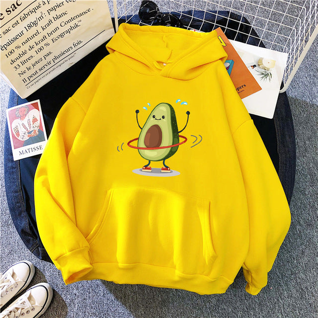 Hoodies Sporty Cartoon Avocado Print Warm New Sweatshirt Women