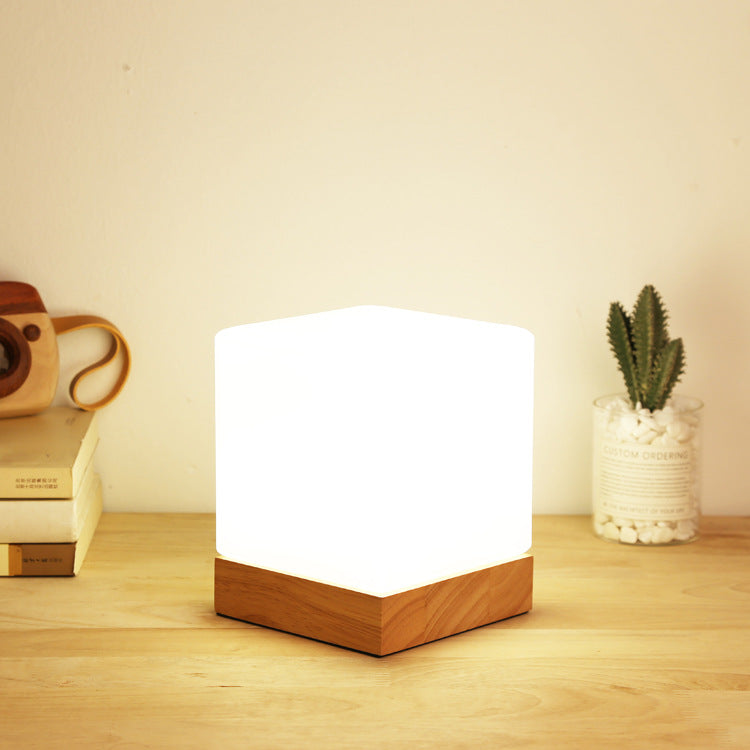 Table Lamp Creative Bedroom Simple Nordic Table Lamp Remote Control Dimming Glass Wood Warm Wedding Bedside Night Light GND Products