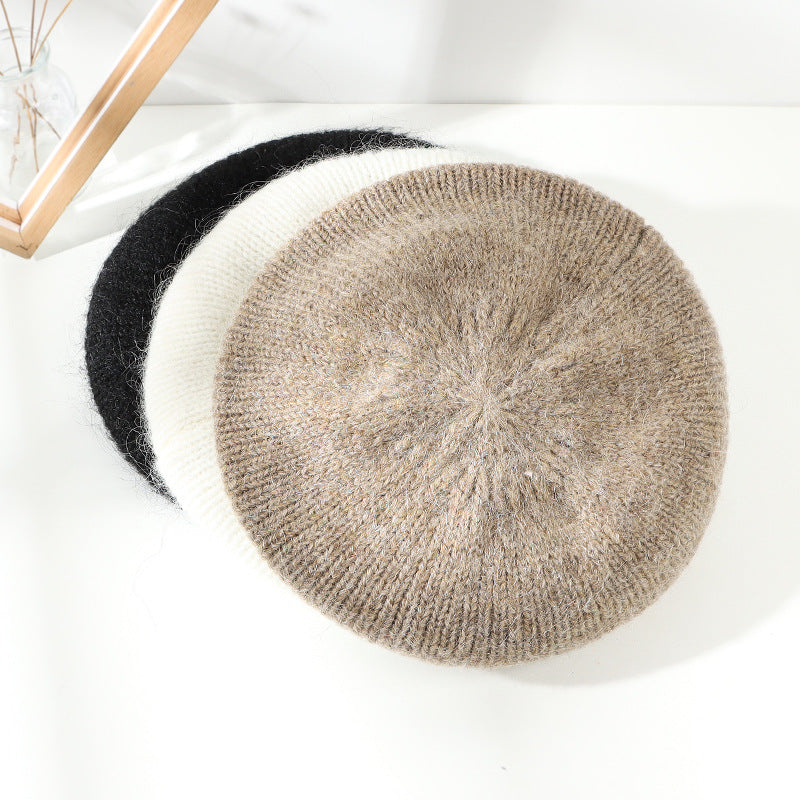 Soft Glutinous Mohair Knitted Plush Knitted Hat Beret
