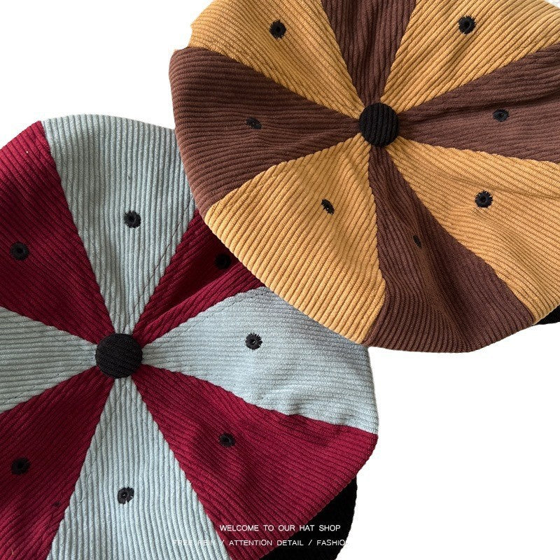 Japanese-style Retro Color Matching Corduroy Beret