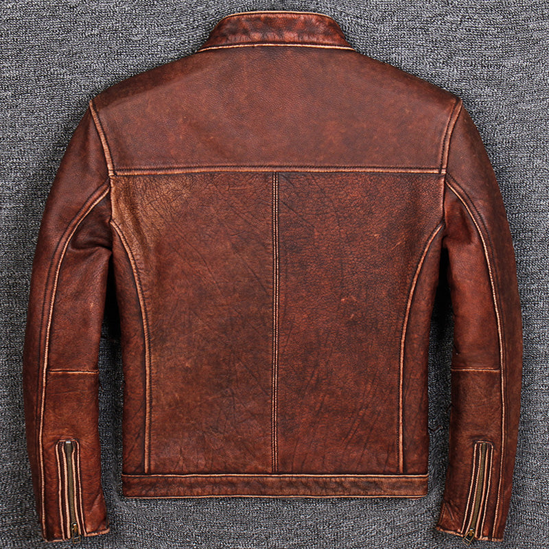 First Layer Cowhide Leather Leather Jacket, Pure Leather Jacket Saor Style