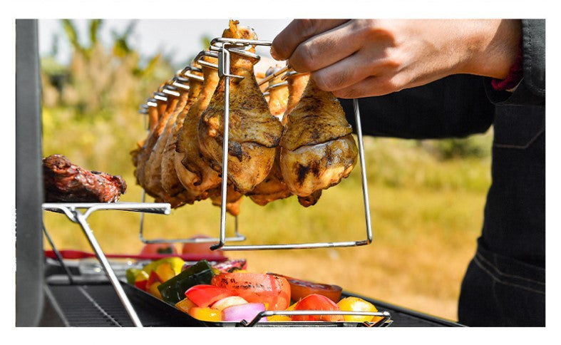 Portable Grilling Basket Mesh Clip 14 Slot Stainless Steel BBQ Rib Shelf Non-Stick Barbecue Chicken Wing Leg Rack GND Products