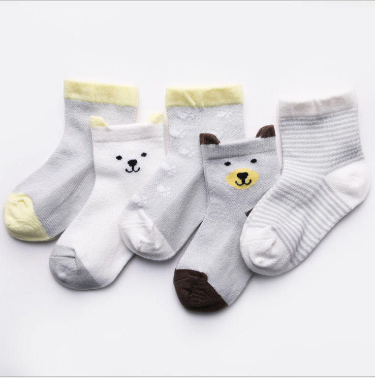 Children's Socks Pack of 5 Colors Breathable Summer Cotton Socks for Boys and Girls Saor Style