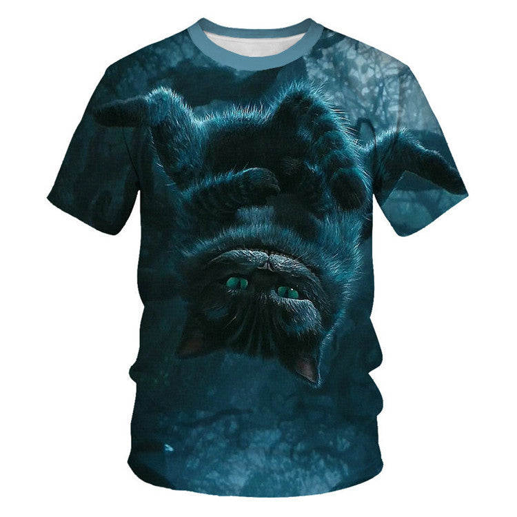 Men And Women Adult Children Cartoon Animal Cat Casual Loose Short Sleeves Saor Style