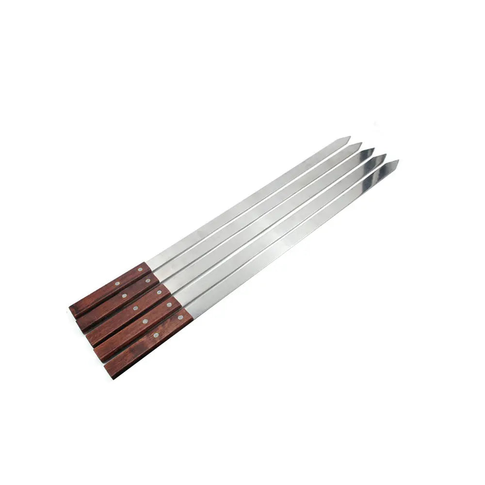 Stainless Steel Wooden Handle Flat Sign Barbecue Skewer Long Tools AliExpress