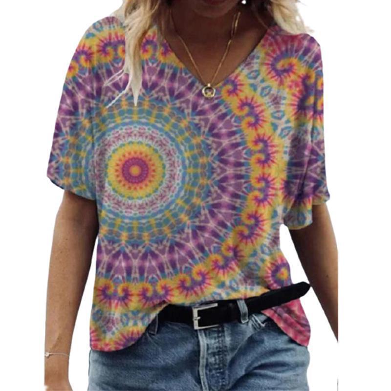 Independent Station Floral Print Pullover V-neck Short Sleeve T-shirt Saor Style