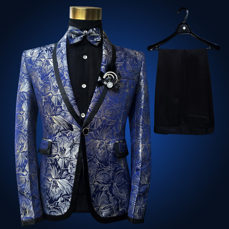 Men's Blue Floral Wedding Singer Prom Suit Saor Style
