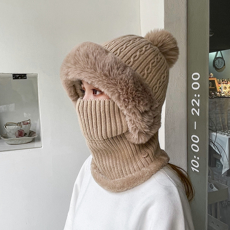 Twist Stripes Knitted Hat Scarf One-piece Fleece-lined Kit