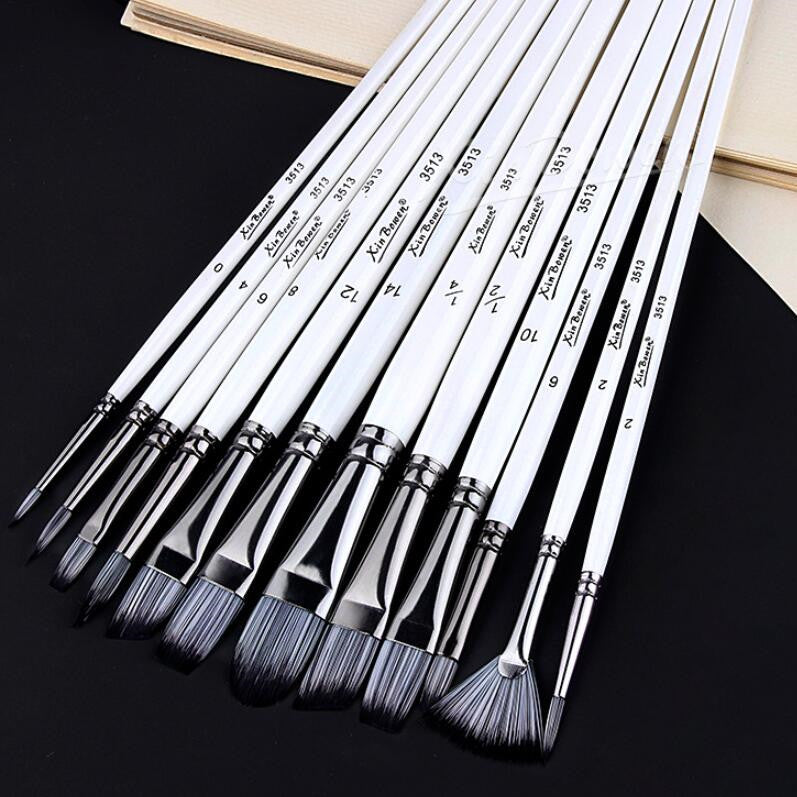 Full Set Nylon Hair Brush Watercolor Acrylic Painting Brush 12 PCs Suit Art Supplies GND Products