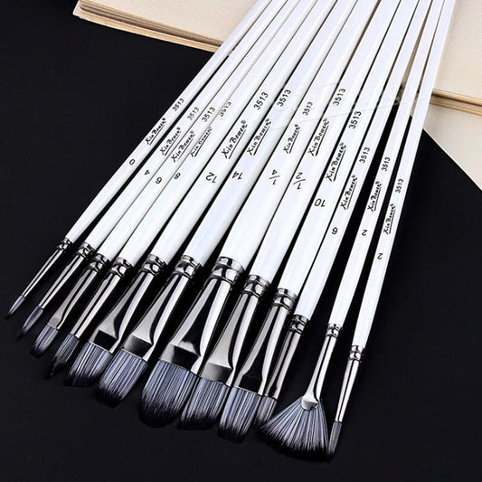 Full Set Nylon Hair Brush Watercolor Acrylic Painting Brush 12 PCs Suit Art Supplies GND Products