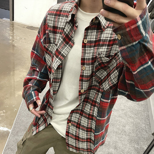 Patchwork Red Plaid Shirts For Men And Women Saor Style