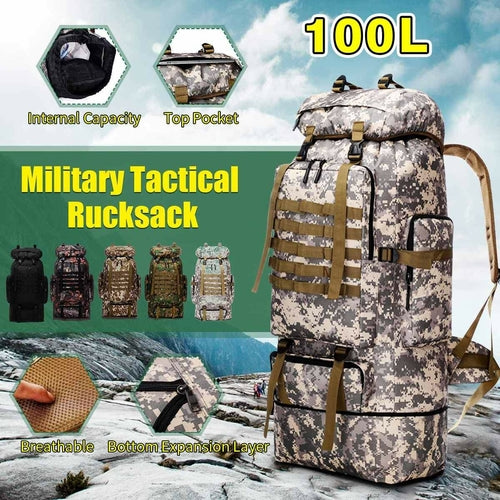 Waterproof Outdoor Camping Hiking 100L Large Capacity Backpack Yellow Pandora