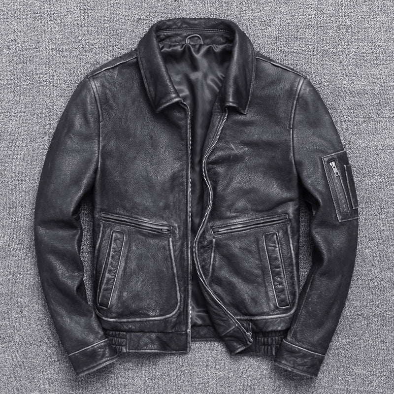 Thick leather Casual Make old leather jacket Saor Style