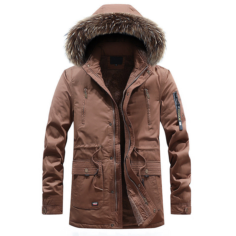 Men's winter cotton clothing with fur hood