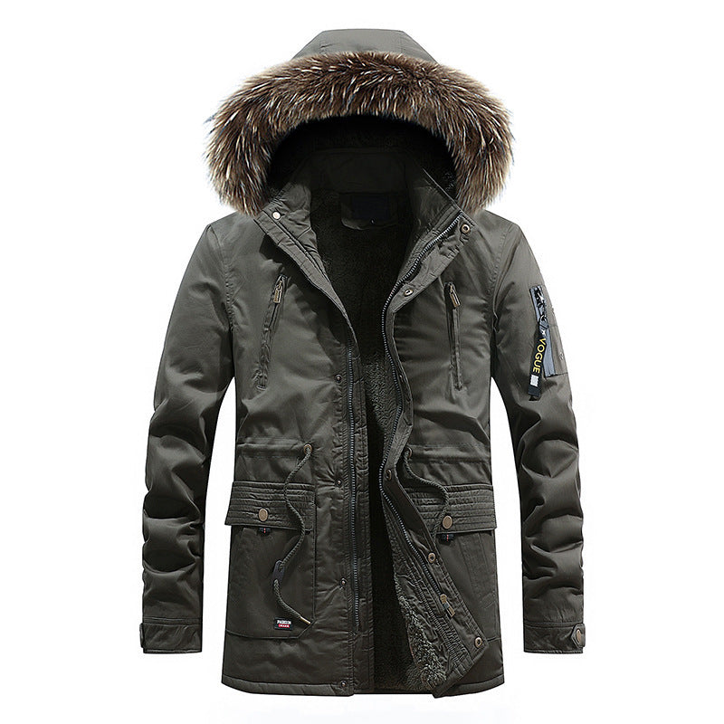 Men's winter cotton clothing with fur hood