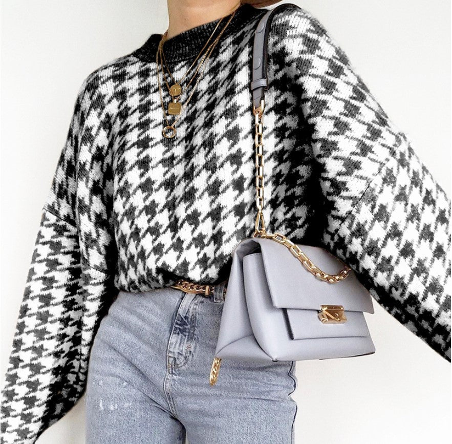 Houndstooth knitted sweater