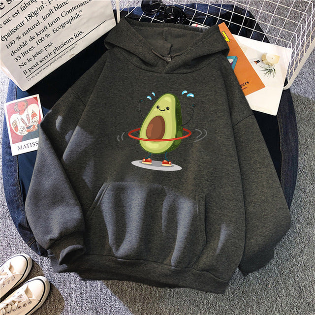 Hoodies Sporty Cartoon Avocado Print Warm New Sweatshirt Women