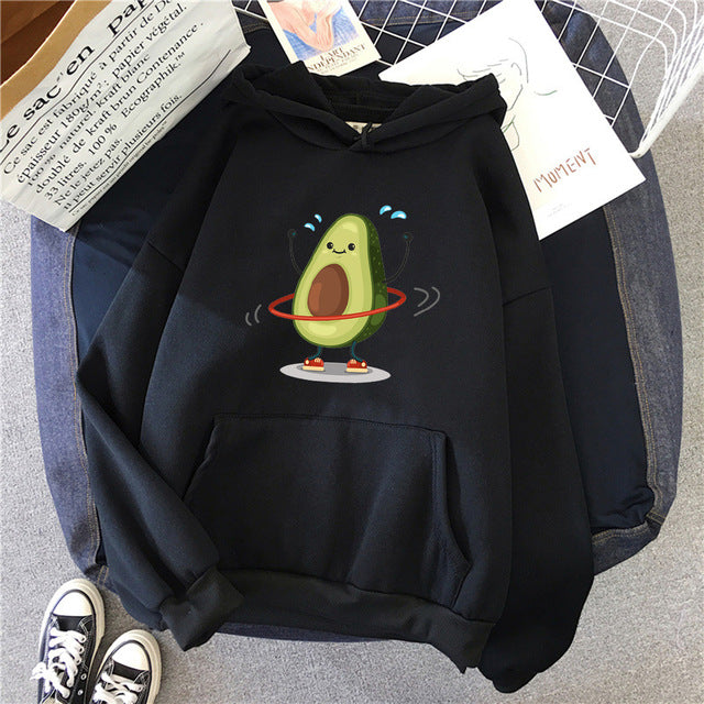 Hoodies Sporty Cartoon Avocado Print Warm New Sweatshirt Women