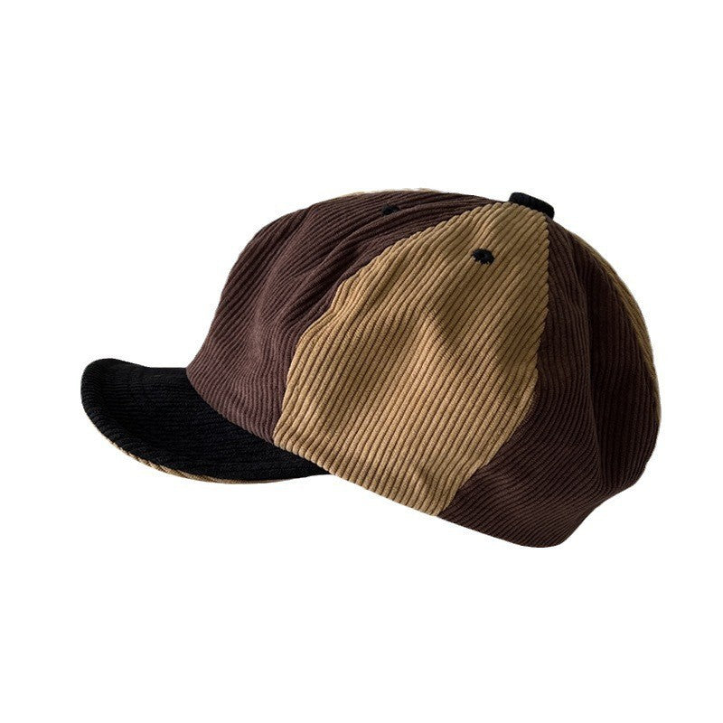 Japanese-style Retro Color Matching Corduroy Beret