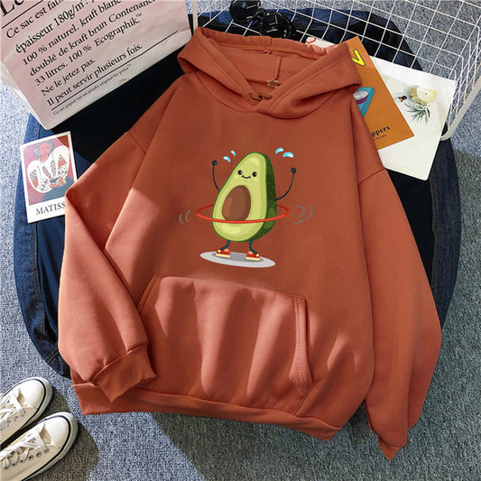 Hoodies Sporty Cartoon Avocado Print Warm New Sweatshirt Women