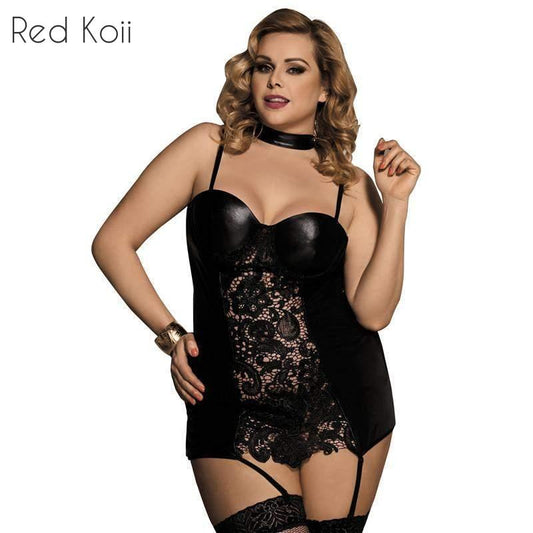 Gartered Lingerie Lace Faux Leather Lingerie GND Products