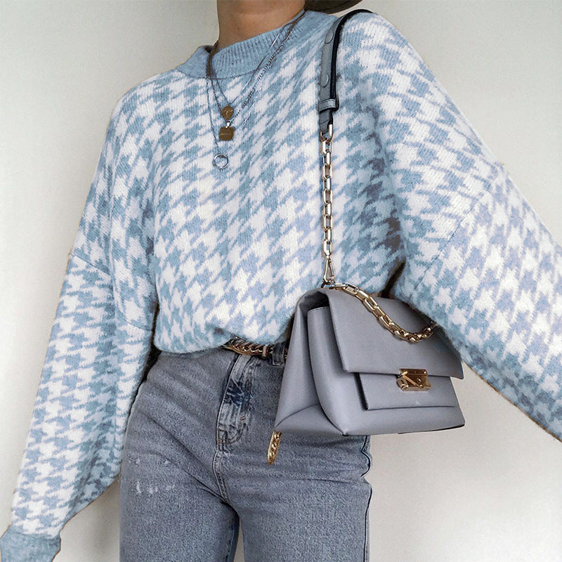 Houndstooth knitted sweater