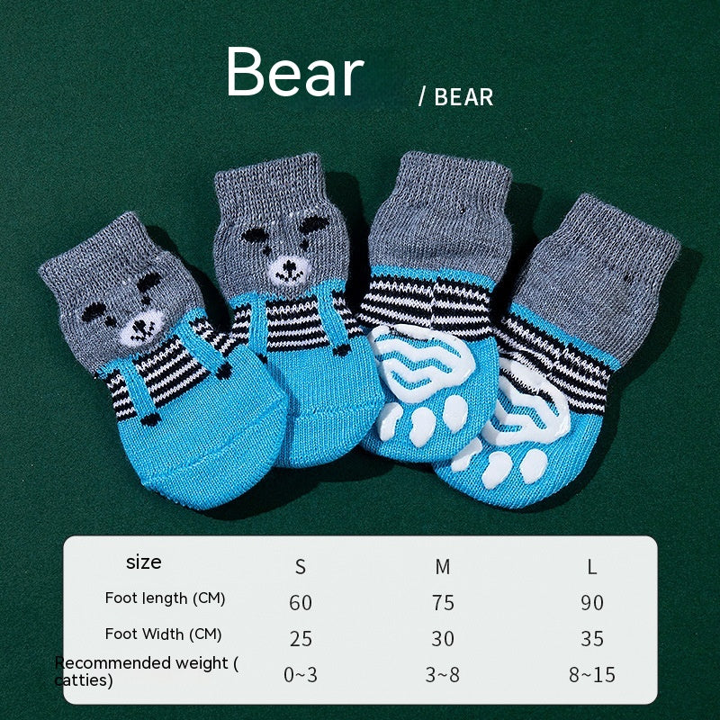 High Quality Non-slip Sole Socks Teddy Corgi Cat Supplies 4 Pack Saor Style