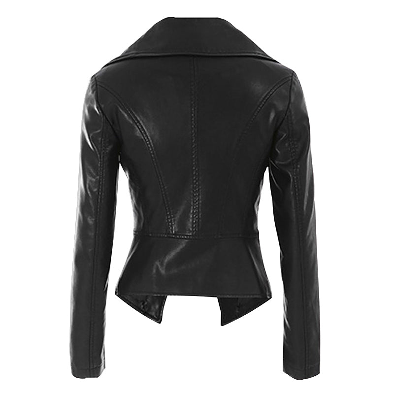 Leather women's jacket autumn new Korean students Slim thin motorcycle leather jacket high waist Saor Style