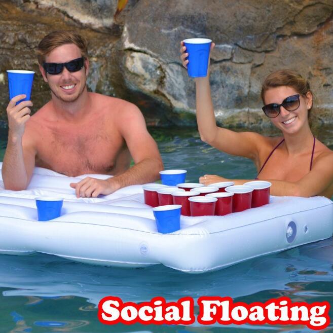 Water Party  Air Mattress Ice Bucket Cooler Cup Holder Inflatable Beer Pong Table Pool Float GND Products