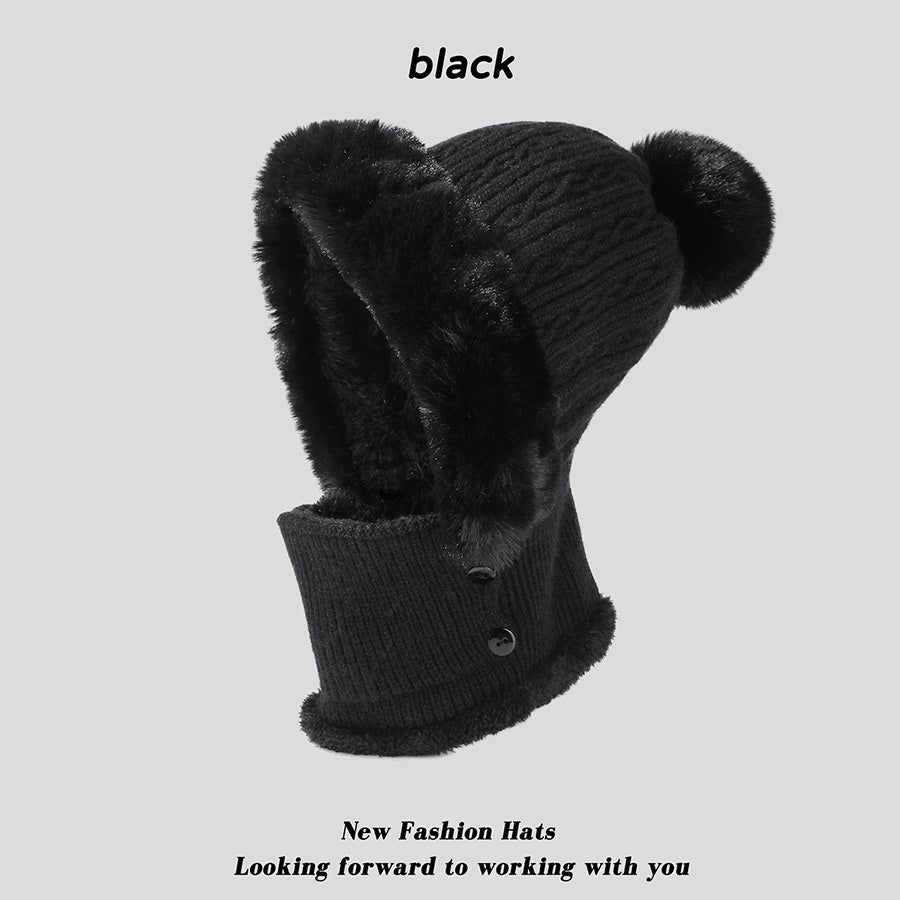 Twist Stripes Knitted Hat Scarf One-piece Fleece-lined Kit