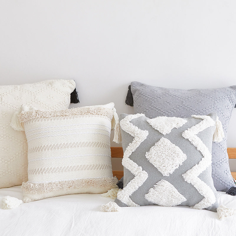 Moroccan tufted geometric tassel pillowcase