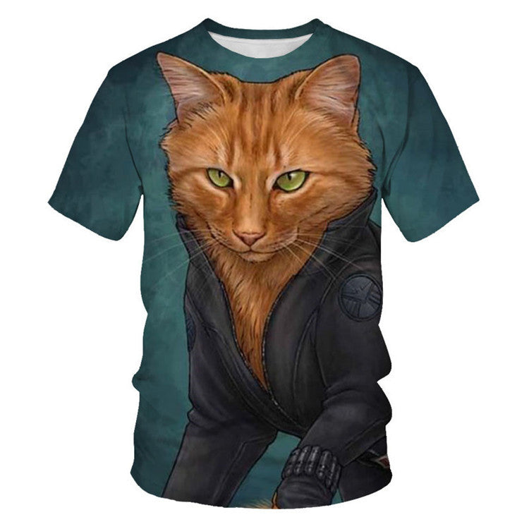 Men And Women Adult Children Cartoon Animal Cat Casual Loose Short Sleeves Saor Style