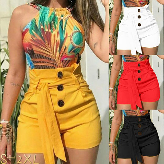 Women's Shorts Slim Fashion Sexy High Waist Belt Beach Shorts Saor Style