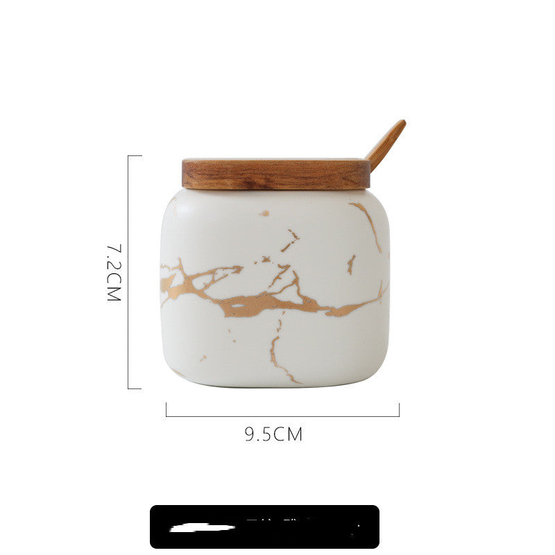Marbled Ceramic Spice Jars With Wooden Lids