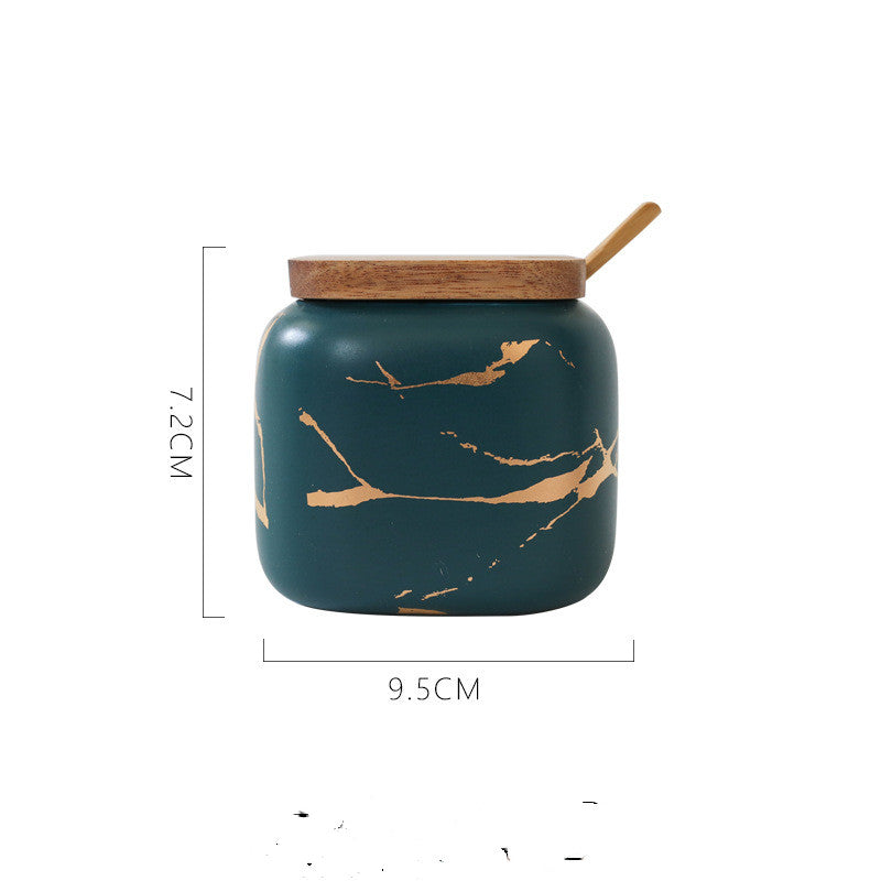 Marbled Ceramic Spice Jars With Wooden Lids