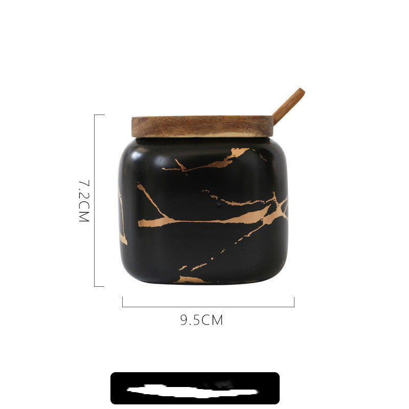 Marbled Ceramic Spice Jars With Wooden Lids