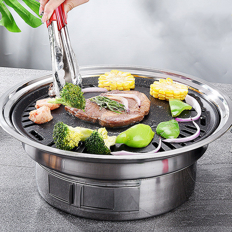 Stainless Steel Charcoal Barbecue Grill Korean Non-stick Barbecue Grills Portable Outdoor BBQ Grill Round Carbon Barbecue Stove GND Products