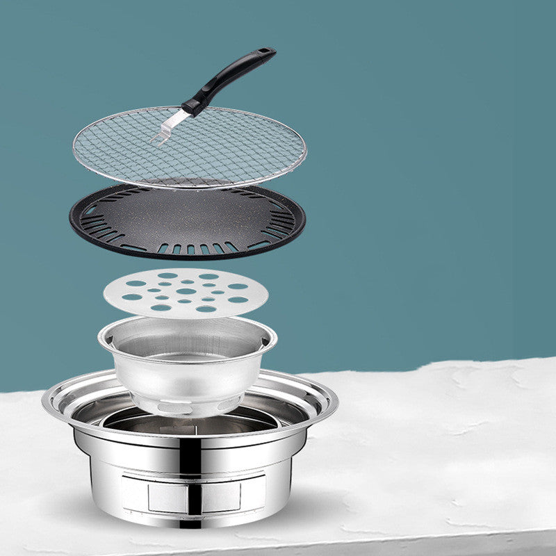Stainless Steel Charcoal Barbecue Grill Korean Non-stick Barbecue Grills Portable Outdoor BBQ Grill Round Carbon Barbecue Stove GND Products