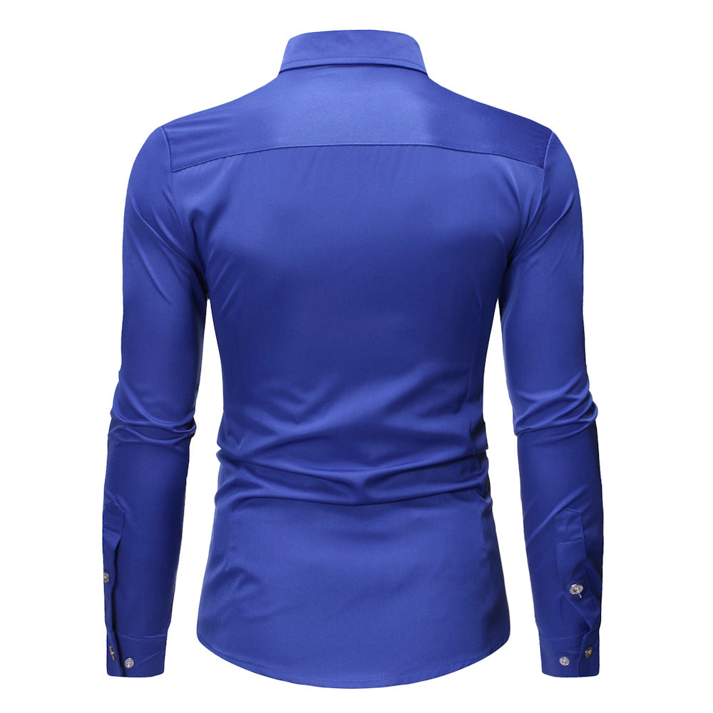 Royal Blue Wedding Tuxedo Shirt Men Brand Fashion Slim Fit Long Sleeve Mens Dress Shirts Business Casual Chemise Homme Saor Style