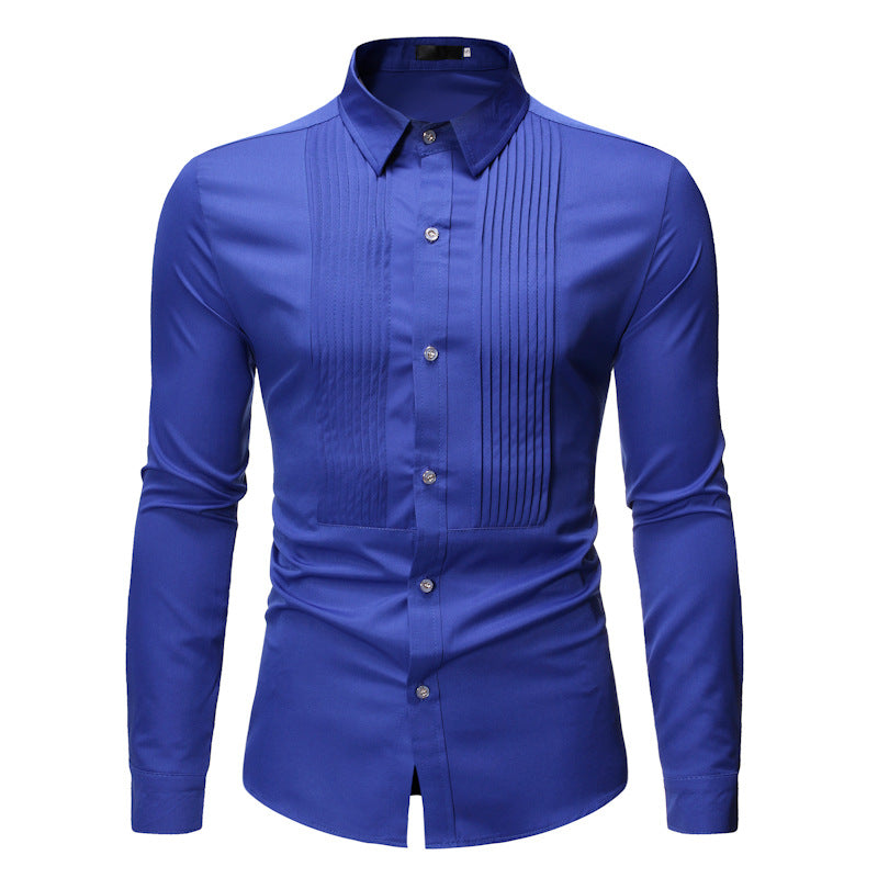Royal Blue Wedding Tuxedo Shirt Men Brand Fashion Slim Fit Long Sleeve Mens Dress Shirts Business Casual Chemise Homme Saor Style