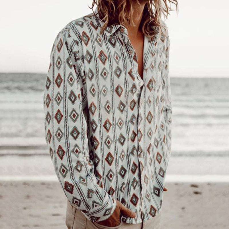 Casual Beach Print Long Sleeve Saor Style