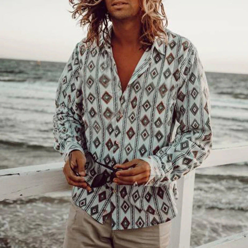Casual Beach Print Long Sleeve Saor Style