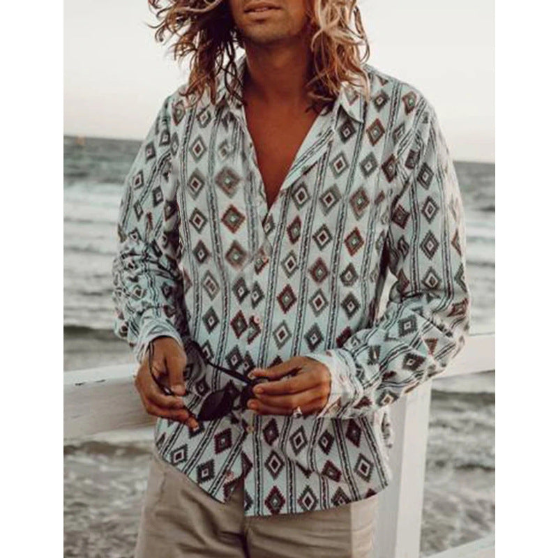 Casual Beach Print Long Sleeve Saor Style