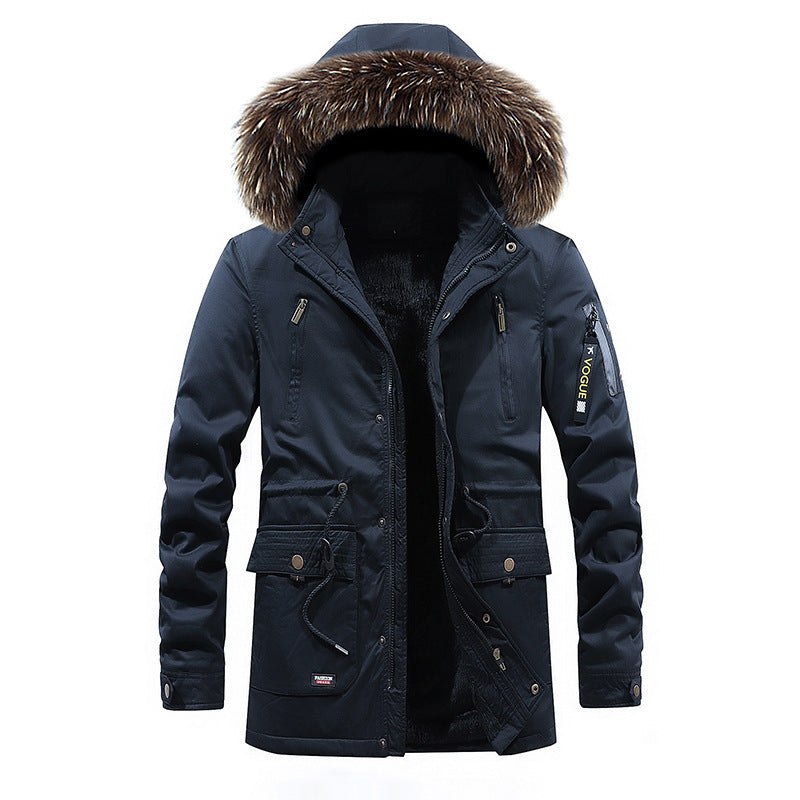 Men's winter cotton clothing with fur hood
