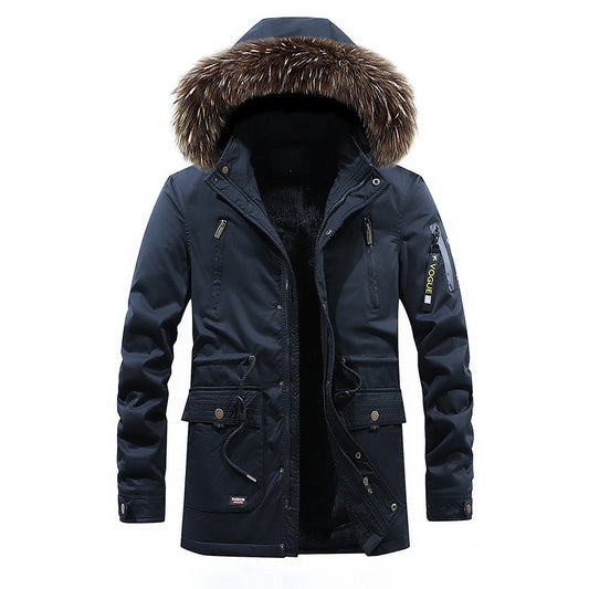 Men's winter cotton clothing with fur hood