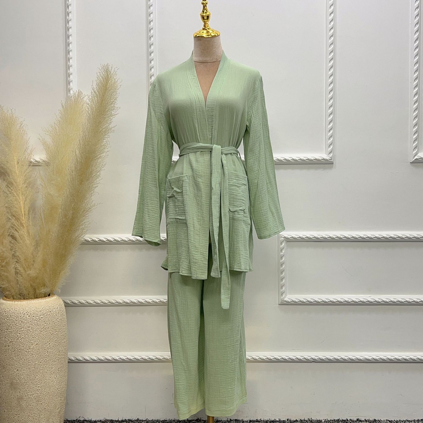 Pure Cotton Casual Plus Size Top Two-piece Pants Suit Saor Style