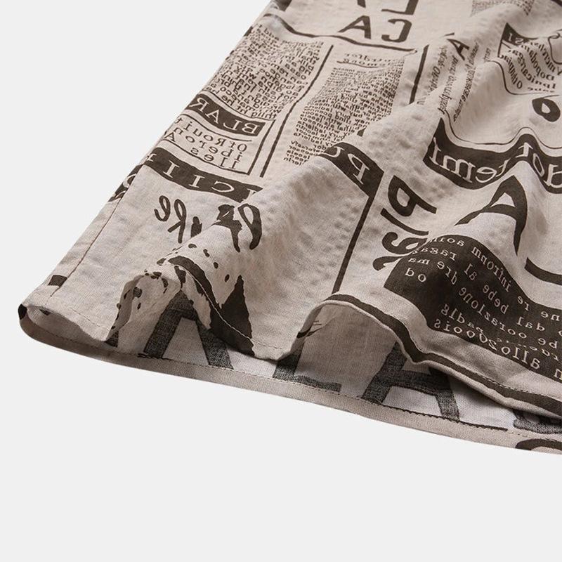 3xl Men Shirts Vintage Newspaper Print Hawaiian Shirt Saor Style