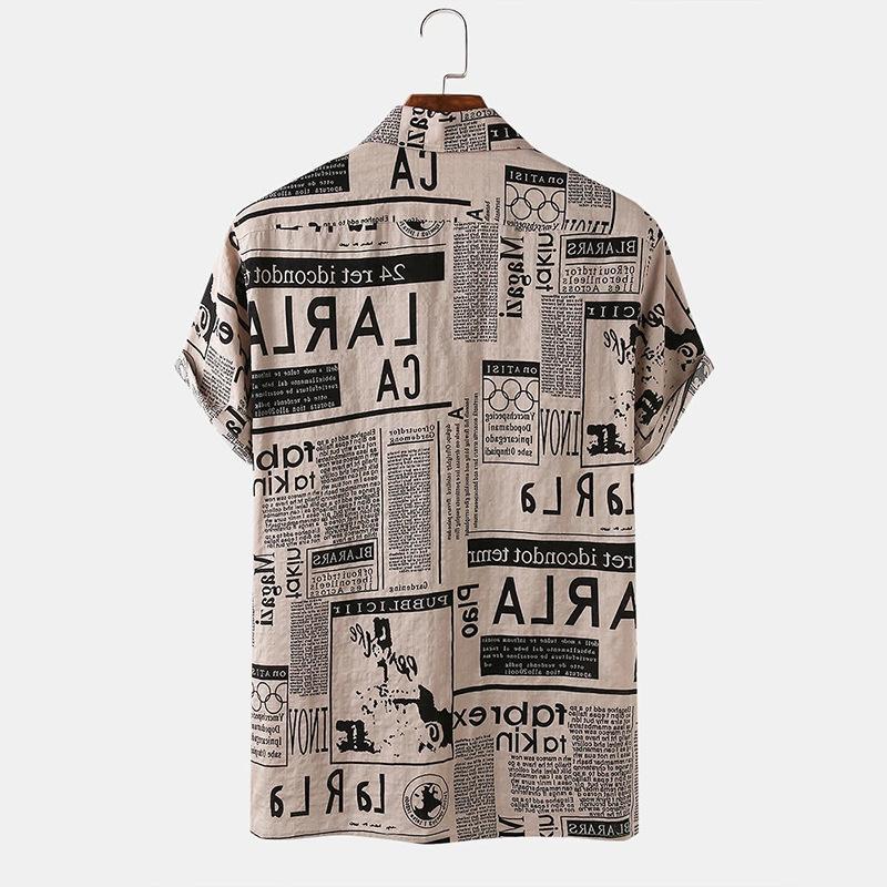 3xl Men Shirts Vintage Newspaper Print Hawaiian Shirt Saor Style