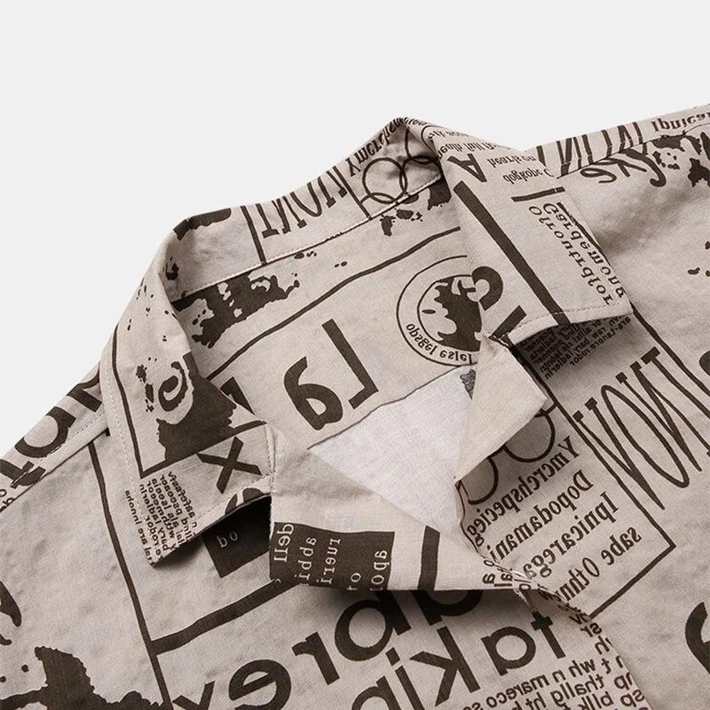 3xl Men Shirts Vintage Newspaper Print Hawaiian Shirt Saor Style