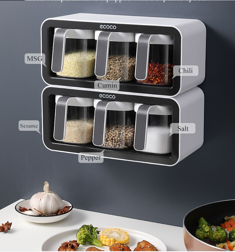 Kitchen Spice Rack Jar Free Perforated Spice Box Wall-Mounted Spice Box Set Household Spice Jar Storage Box GND Products